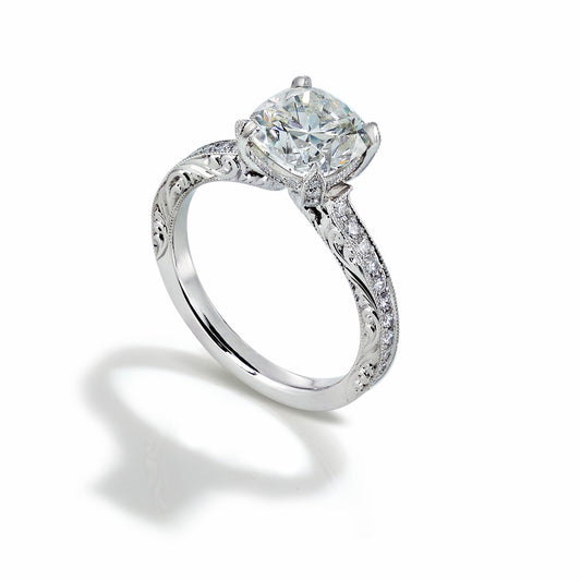 Vintage Inspired, Hand-Engraved Engagement Ring