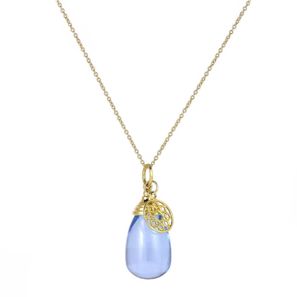 18K Blue Topaz Drop Pendant on 18-inch Chain