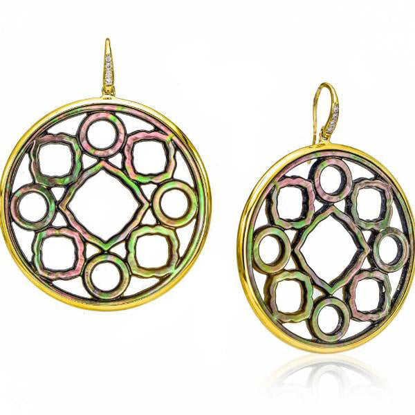18K Gold & Black Mother of Pearl Hoop Earrings