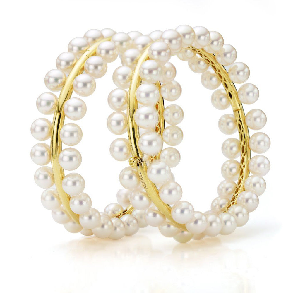 18K Yellow Gold & Pearl Bangle Bracelet