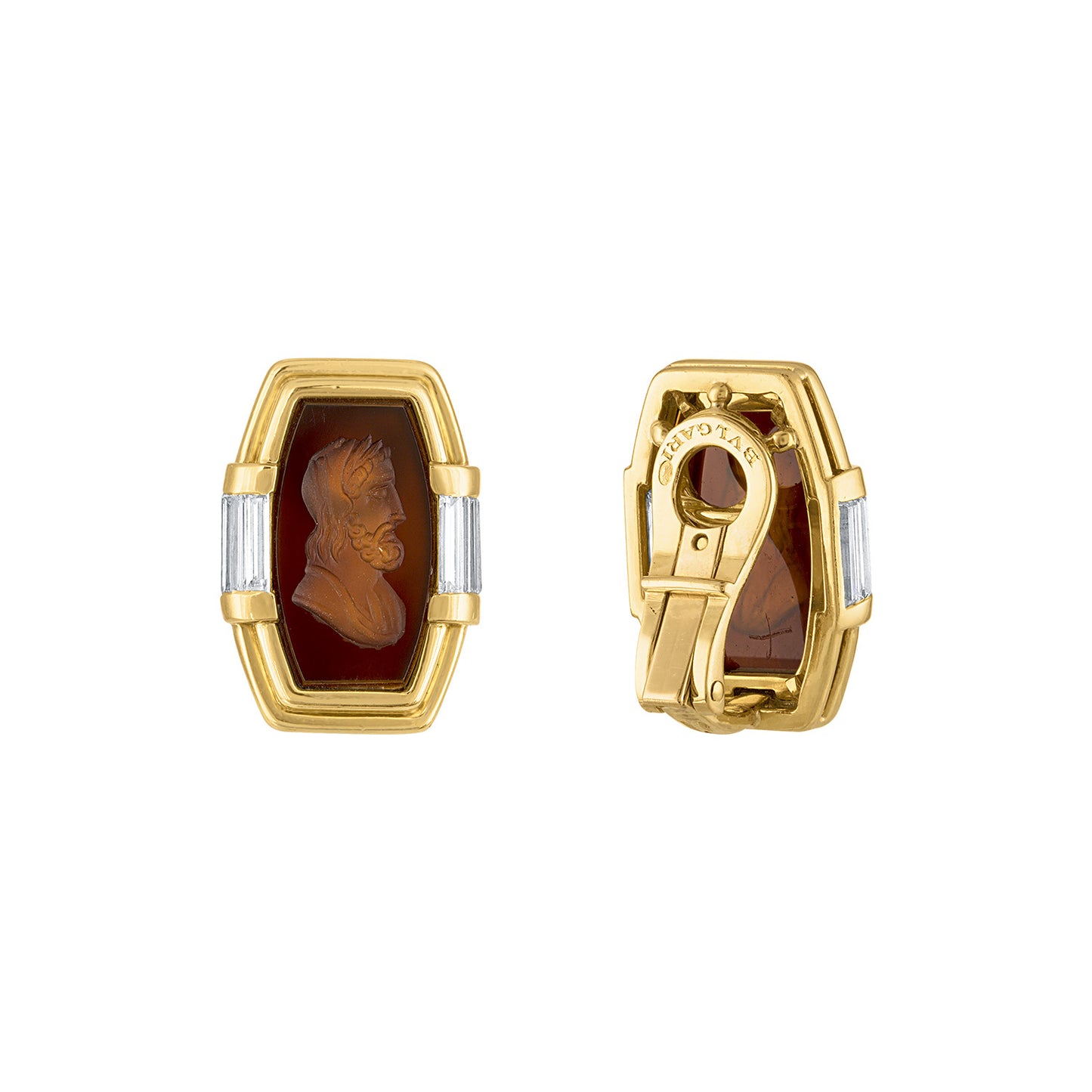 Bulgari Carved Carnelian Intaglio and Diamond Earrings