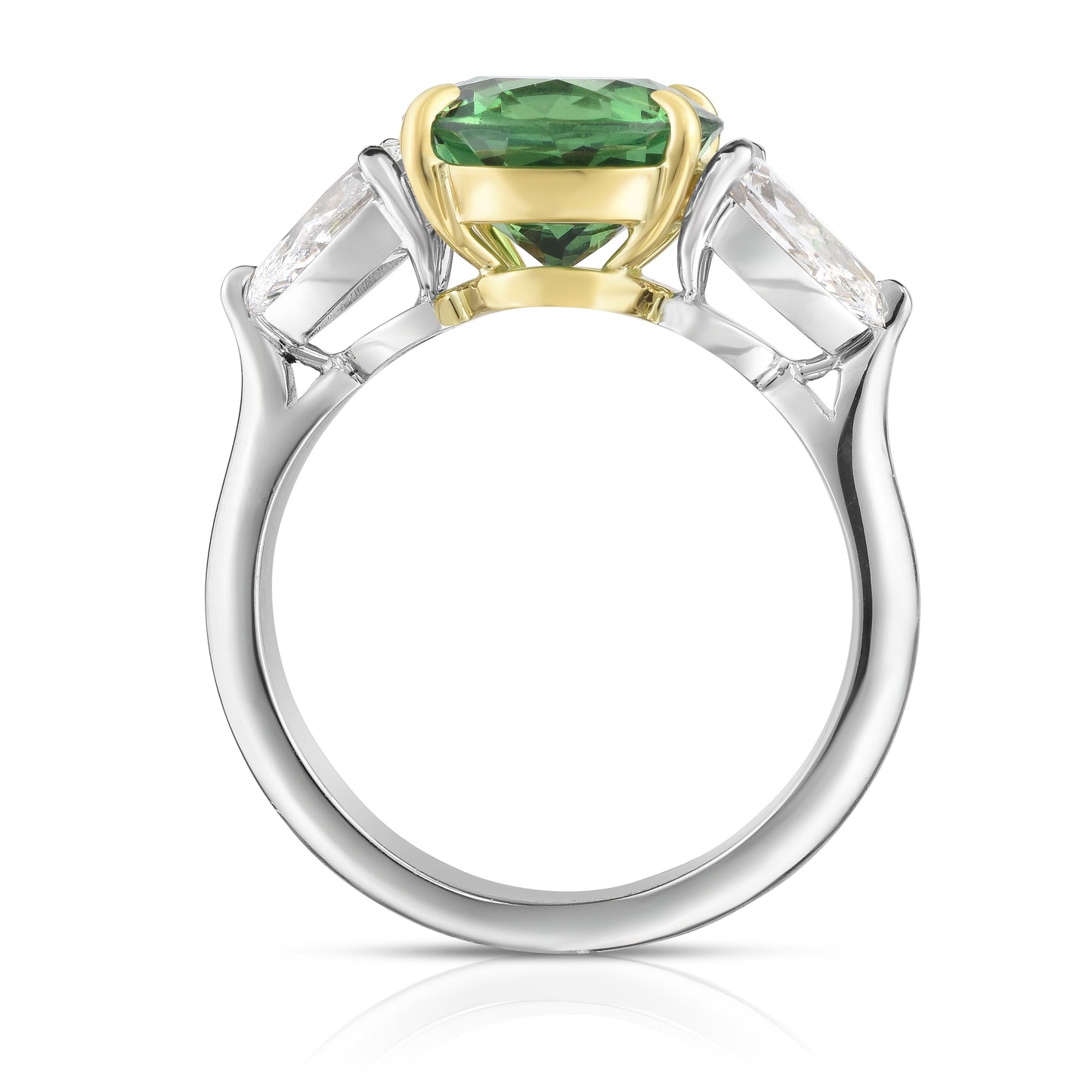Round Brilliant Cut Tsavorite Three Stone Ring