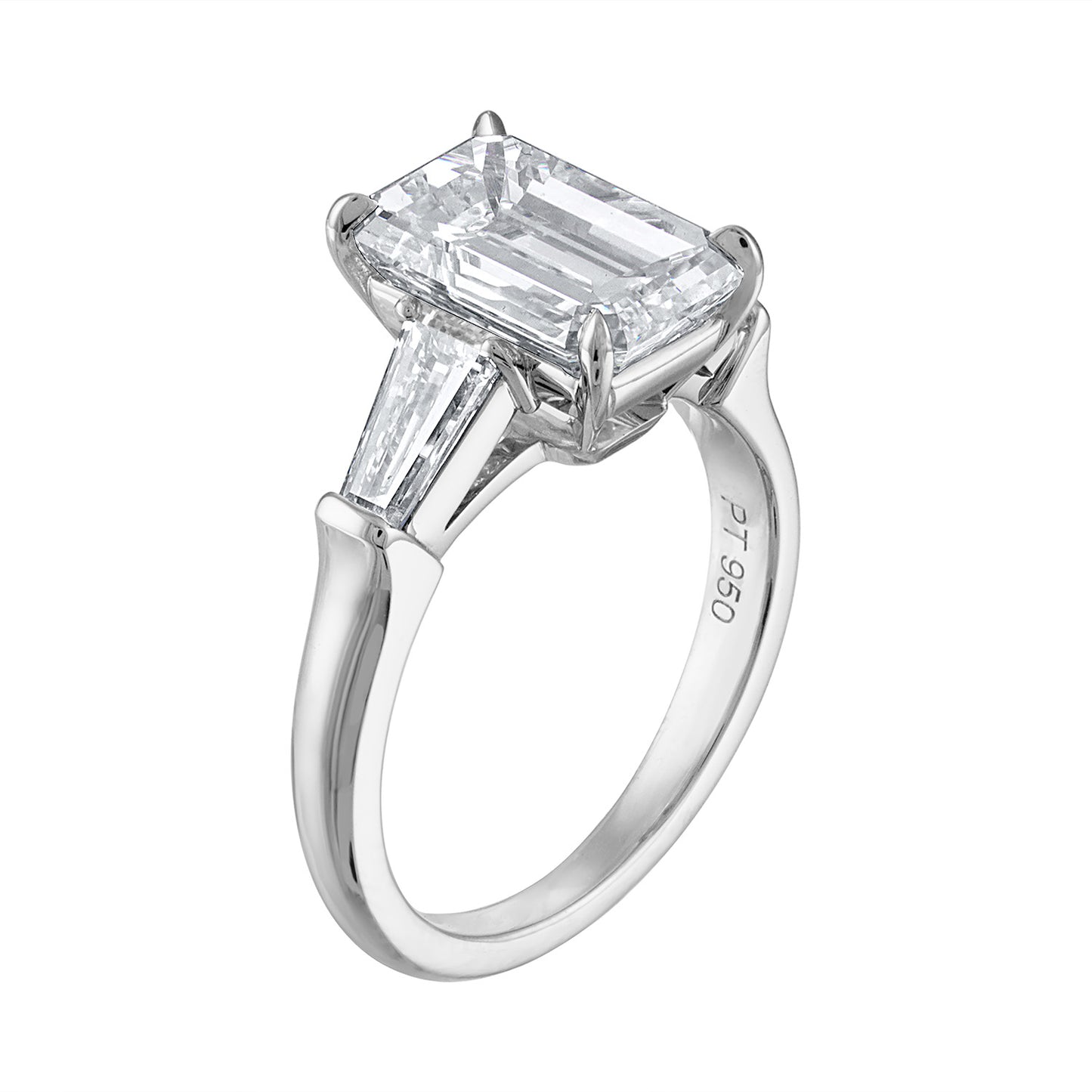 Emerald Cut & Tapered Baguette Diamond Three Stone Ring