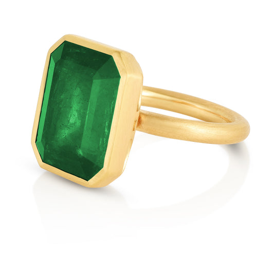 Solitaire Bezel Set Emerald Ring