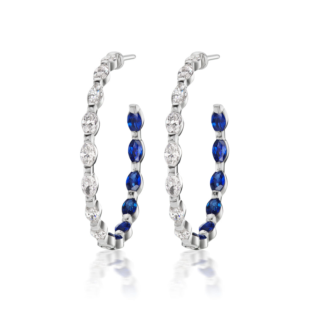 Marquise Sapphire and Diamond Hoop Earrings