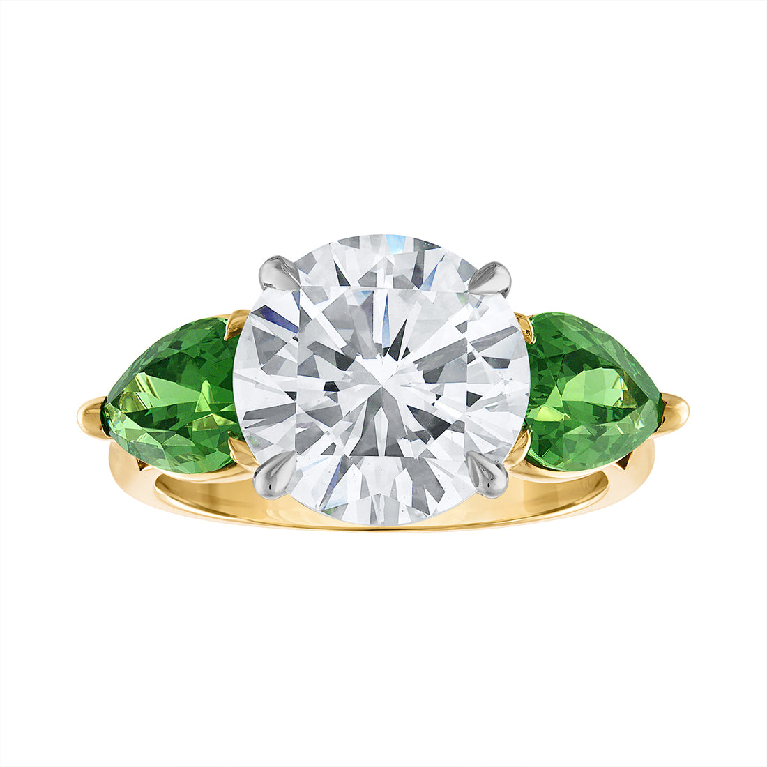 Diamond and Tsavorite Three Stone Ring