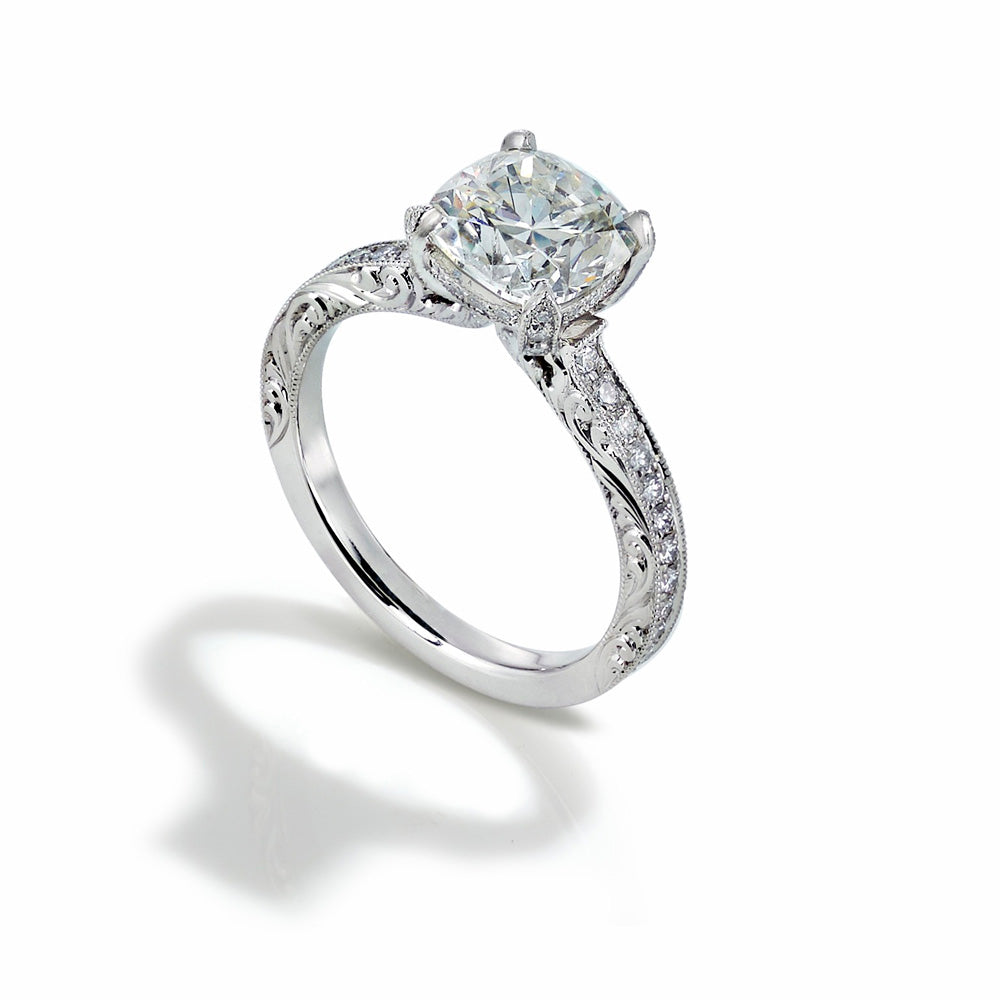 Vintage Inspired, Hand-Engraved Engagement Ring