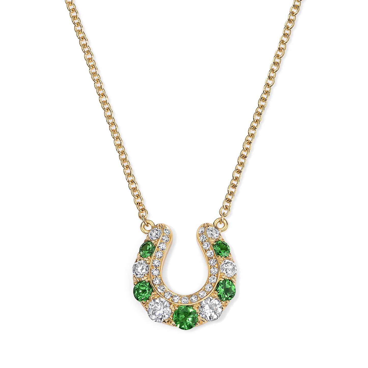 Tsavorite & Diamond Horseshoe Pendant Necklace