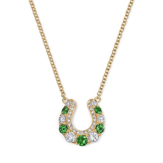 Tsavorite & Diamond Horseshoe Pendant Necklace