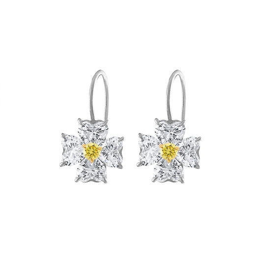 Heart Shape Yellow and Colorless Diamond Earrings