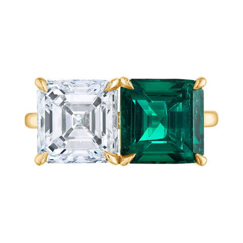 Emerald and Diamond Toi et Moi Ring
