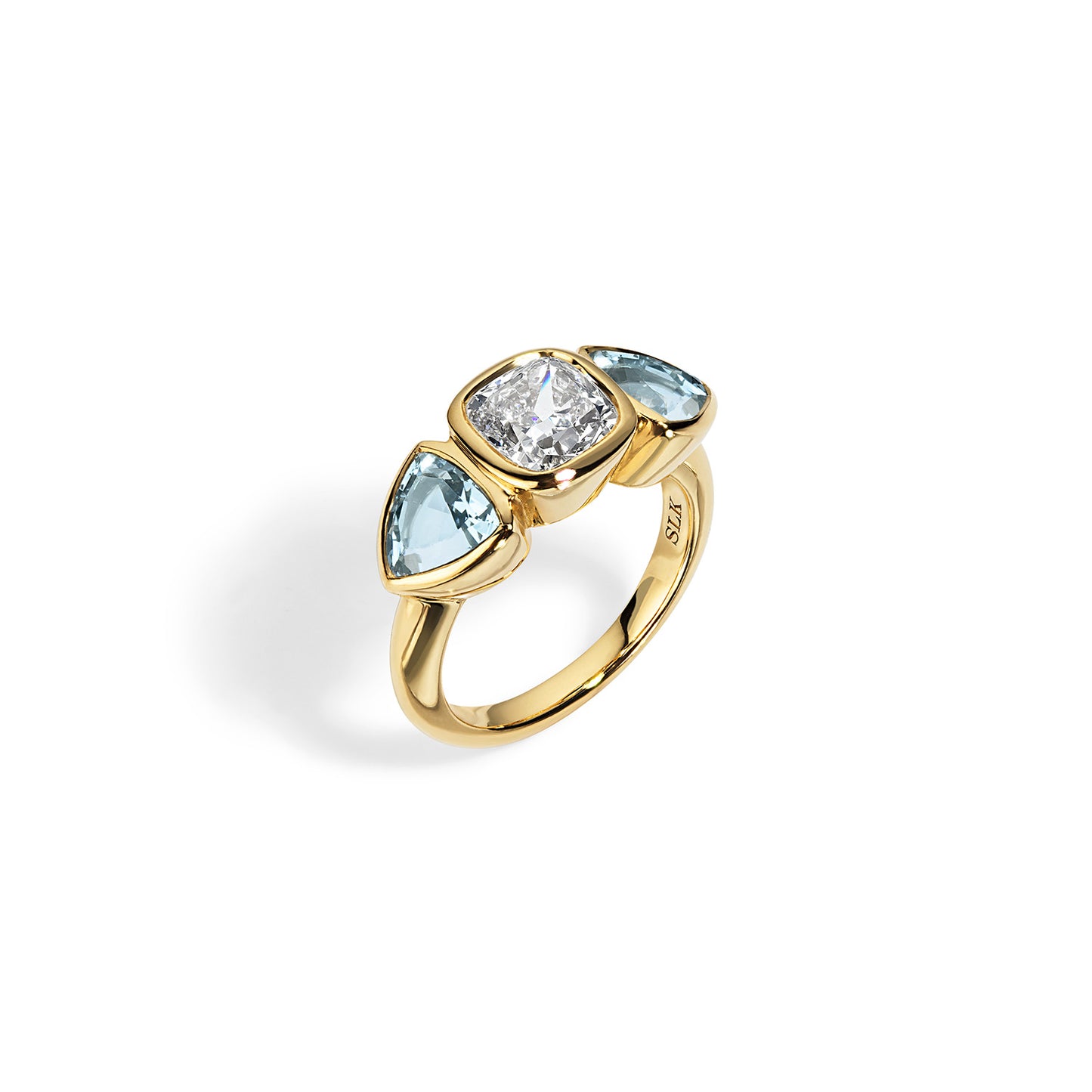 Diamond & Aquamarine Three Stone Ring