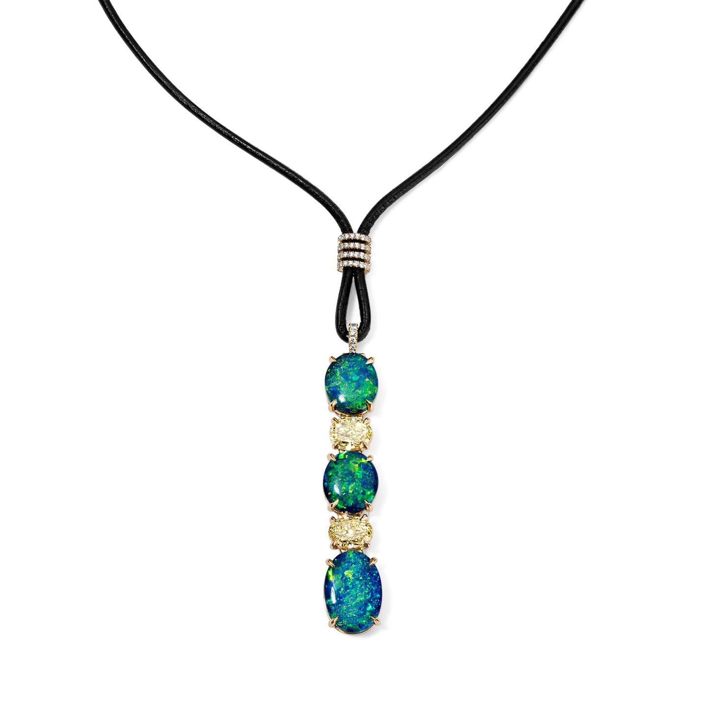 Black Opal & Yellow Diamond Leather Necklace