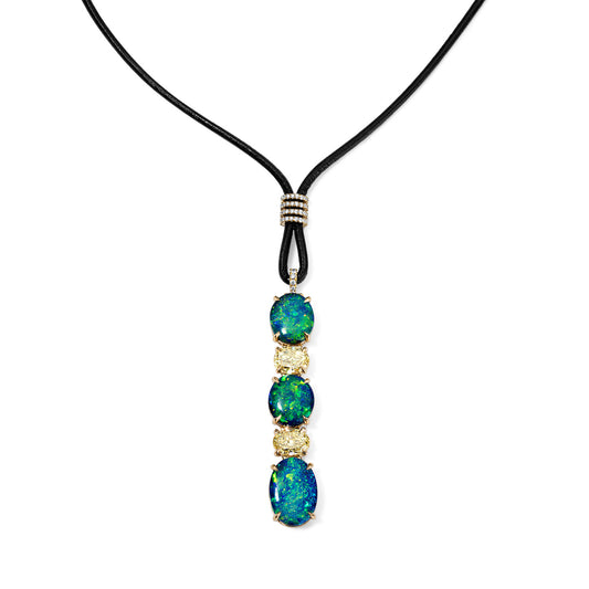 Black Opal & Yellow Diamond Leather Necklace