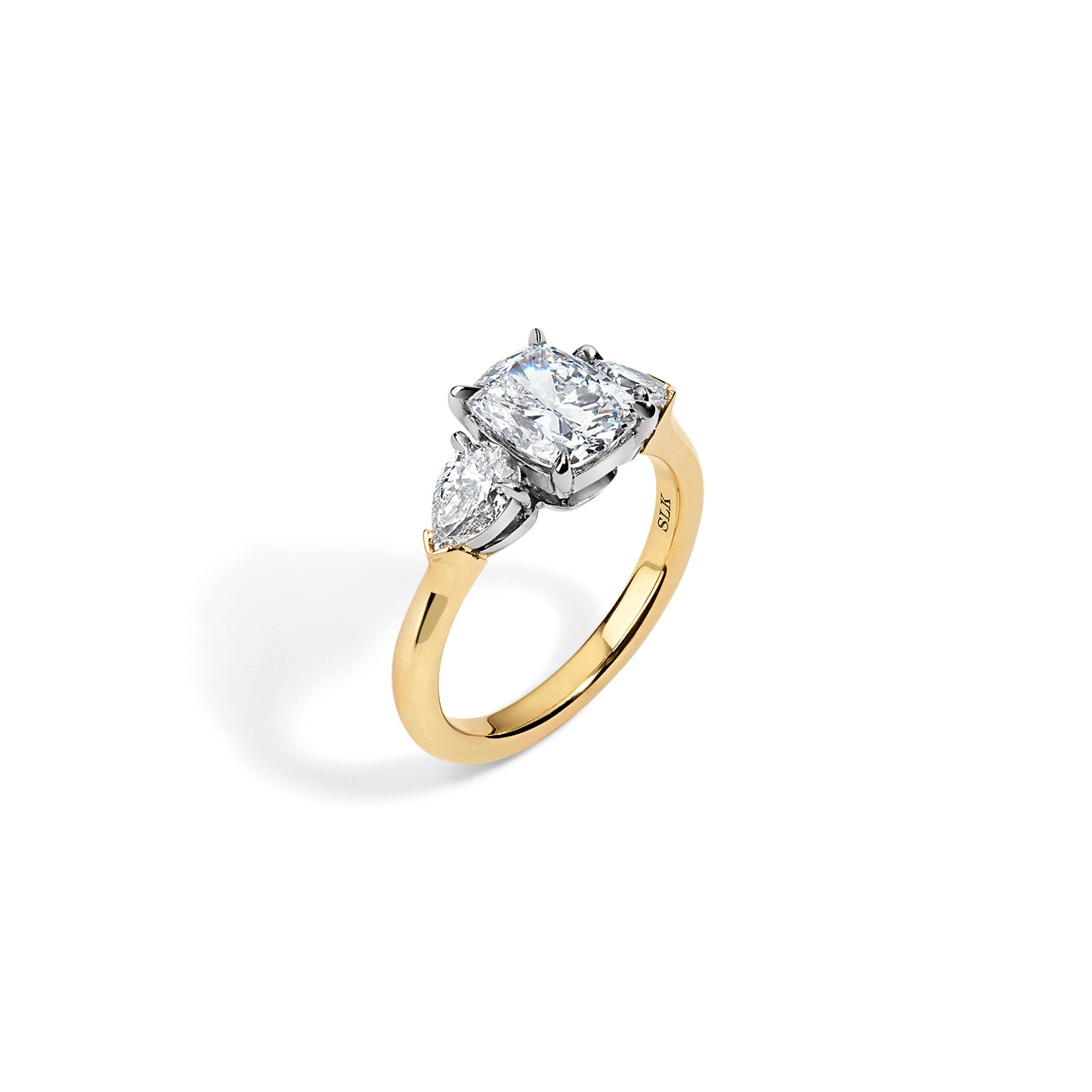 Cushion & Pear Shape Diamond Three Stone Ring