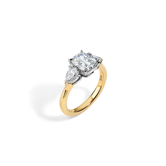 Cushion & Pear Shape Diamond Three Stone Ring