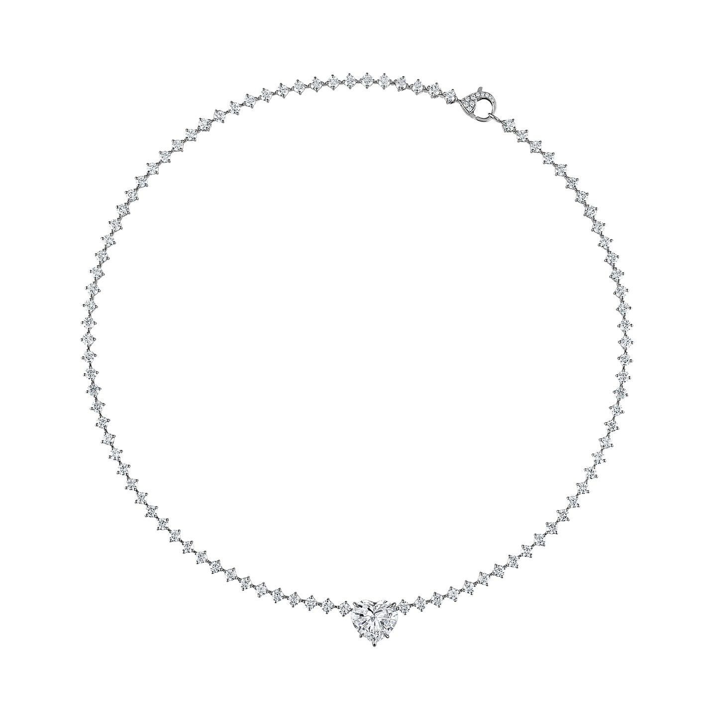 Heart-Shaped Diamond Platinum Necklace