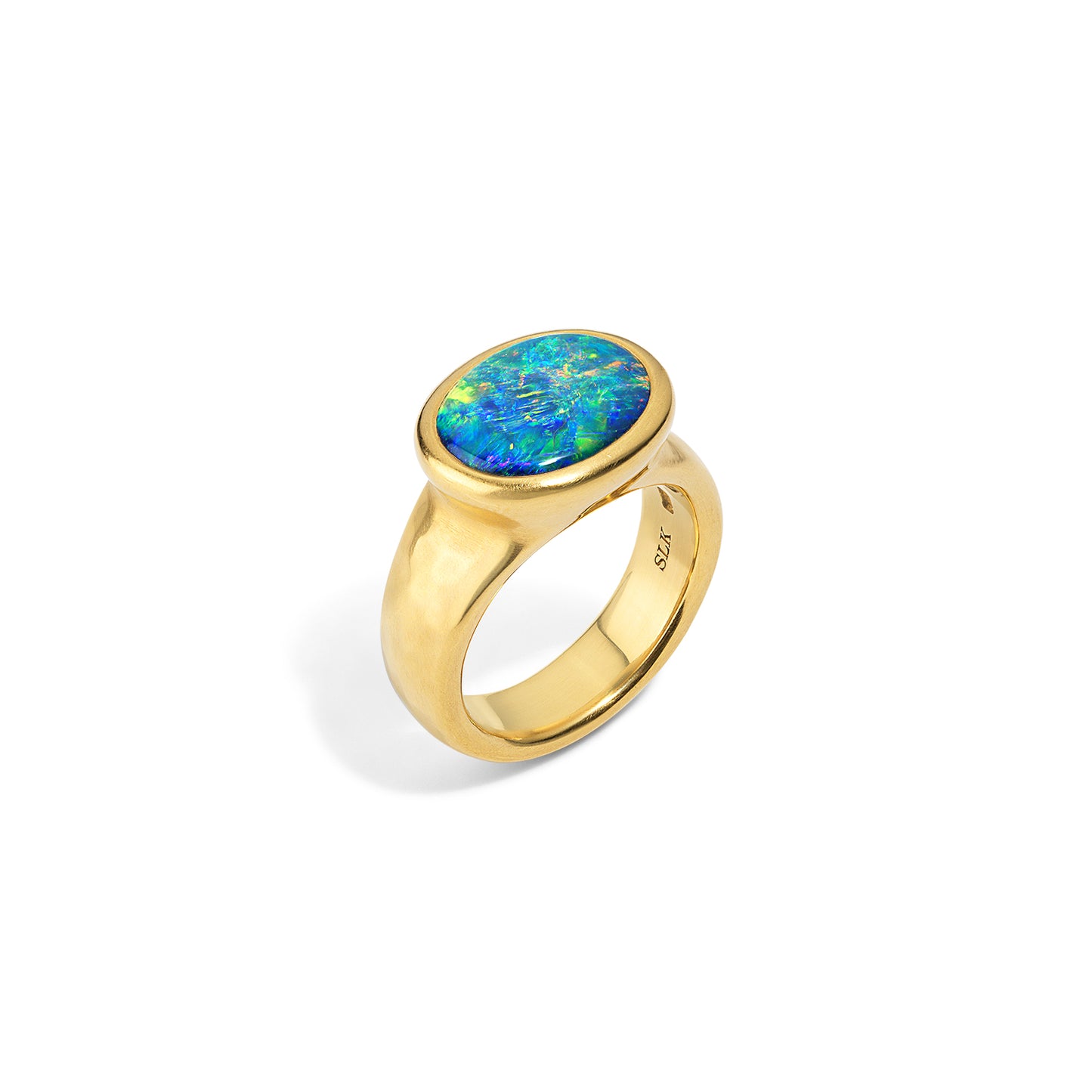 Black Opal & Ancient Gold Bezel Ring