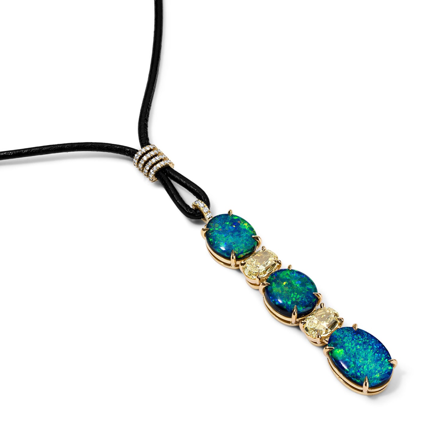 Black Opal & Yellow Diamond Leather Necklace