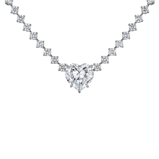 Heart-shaped Diamond Necklace Set in Platinum