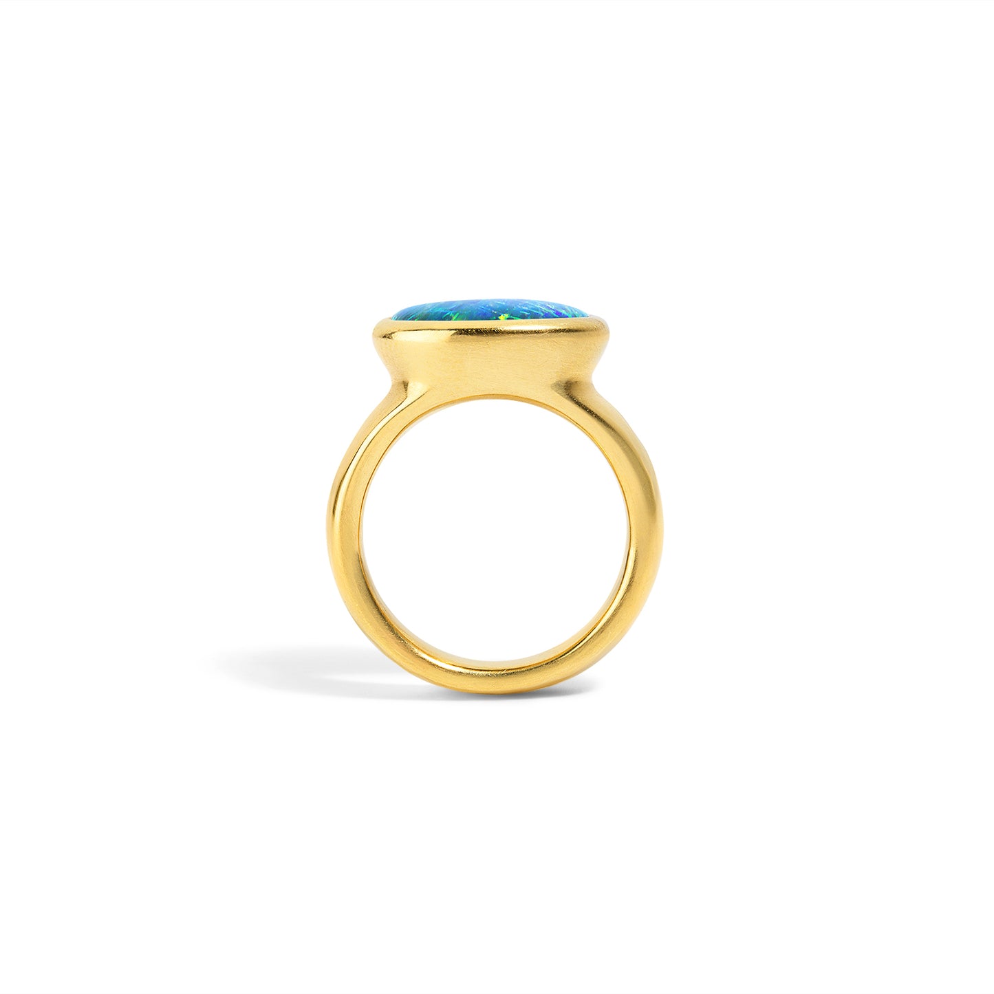 Black Opal & Ancient Gold Bezel Ring