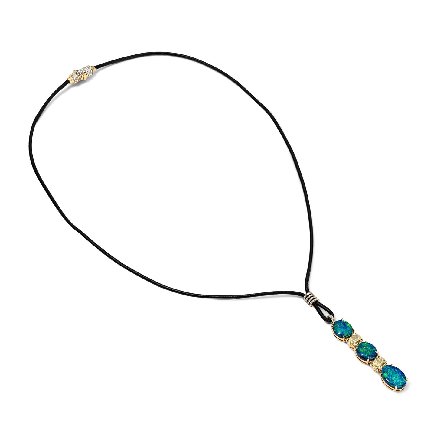Black Opal & Yellow Diamond Leather Necklace