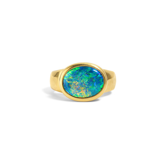 Black Opal & Ancient Gold Bezel Ring