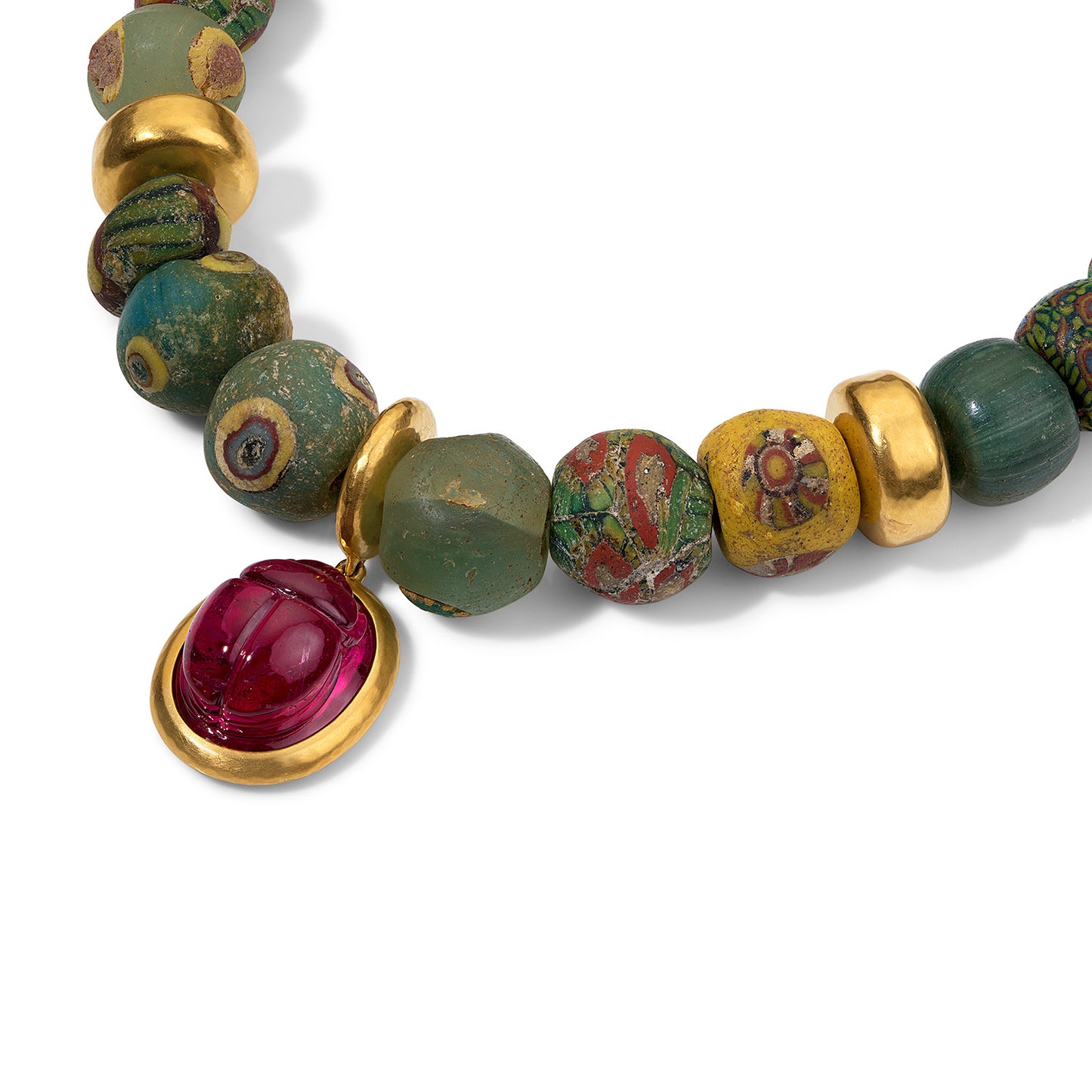 Ancient Bead, 22k Gold, & Rubellite Scarab Necklace