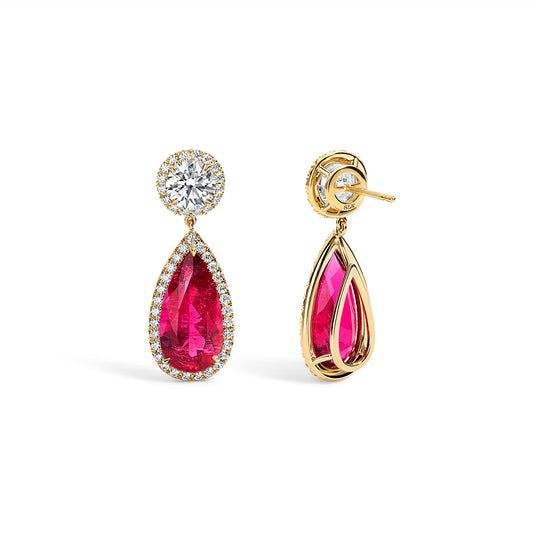 Diamond & Rubellite Drop Earrings