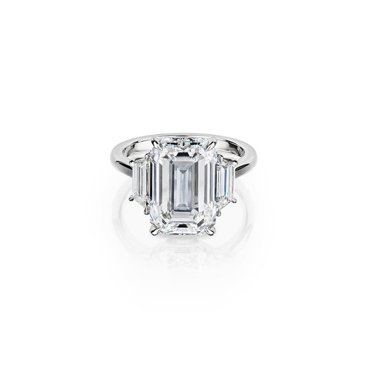 Emerald & Trapezoid Cut Diamond Three Stone Ring