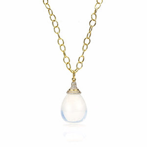 18K Gold, Diamond Pave & Moon Quartz Drop Pendant