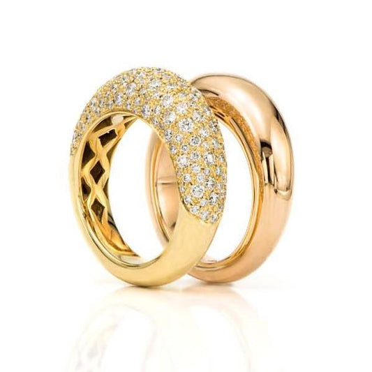 Pink Gold Dome Ring & Pavé Diamond Dome Ring