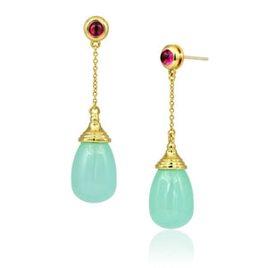 18K, Rubellite & Chalcedony Drop Earrings