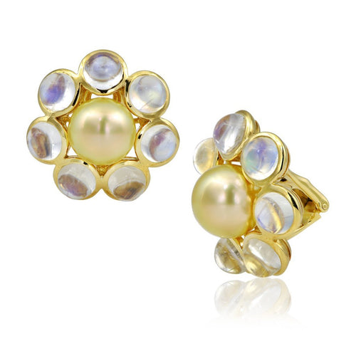 18K, South Sea Pearl & Moonstone Earrings