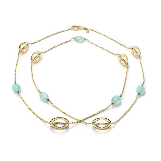 18K Yellow Gold & Aqua Long Necklace