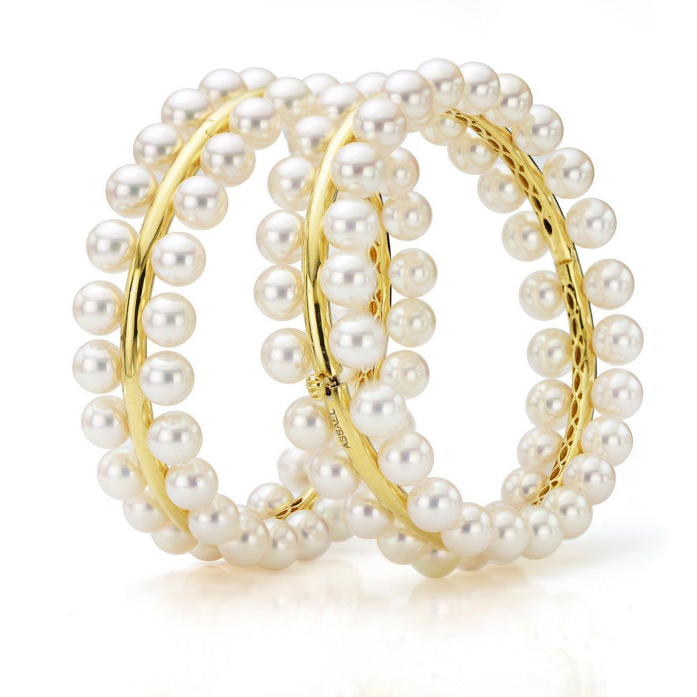18K Yellow Gold & Pearl Bangle Bracelet