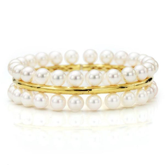 18K Yellow Gold & Pearl Bangle Bracelet