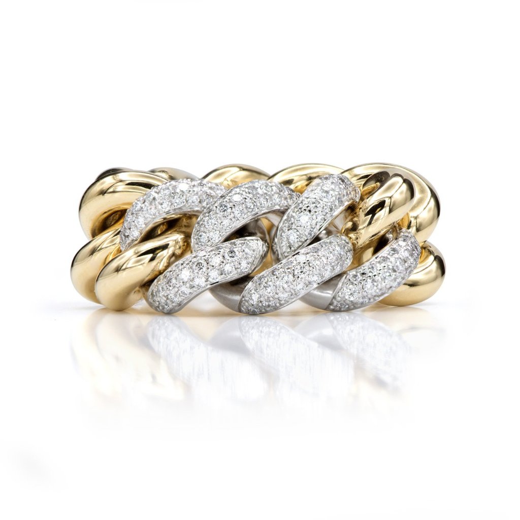 Yellow Gold & Diamond Link Chain Ring