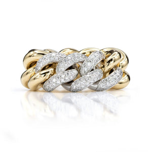18K Yellow Gold and Diamond Link Chain Ring