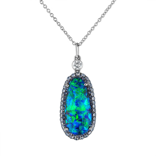 4.20 Carat Opal and Diamond Pendant with Paraiba Pave Halo