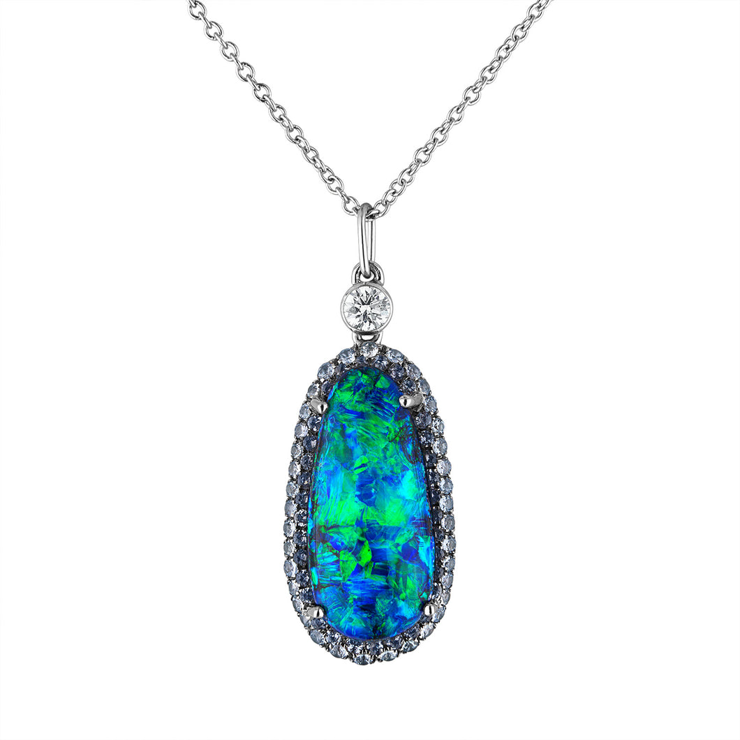 4.20 Carat Opal and Diamond Pendant with Paraiba Pave Halo