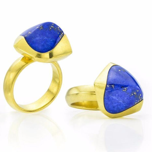 Yellow Gold & Lapis Pyramid Stacked Ring