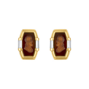 Bulgari Carved Carnelian Intaglio and Diamond Earrings