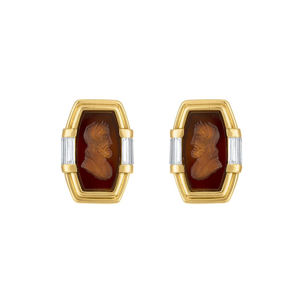 Bulgari Carved Carnelian Intaglio and Diamond Earrings