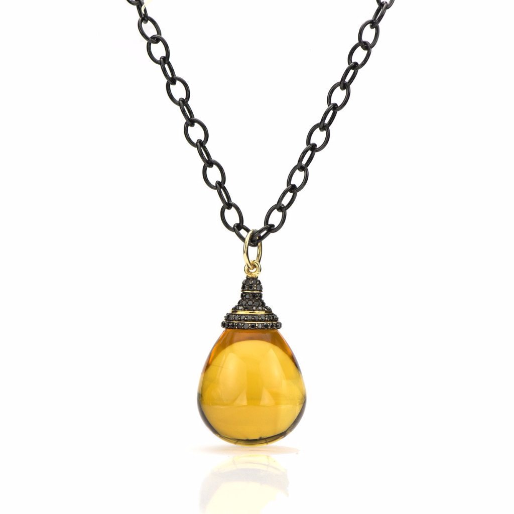 Citrine & Black Diamond Drop Pendant