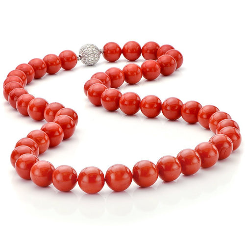 Coral Necklace with Diamond Clasp