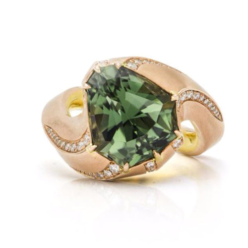 Fancy Tourmaline, 14K Pink Gold & 20K Yellow Gold & Diamond Ring