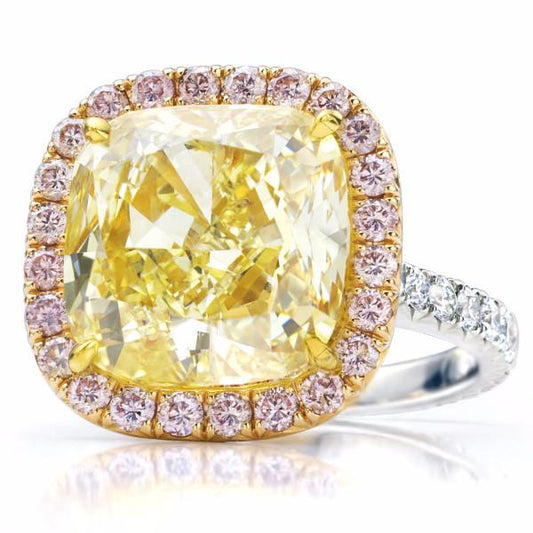 Fancy Yellow Cushion & Natural Pink Diamond Pavé Ring