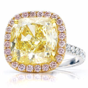 Fancy Yellow Cushion Diamond & Natural Pink Diamond Pave Frame Ring