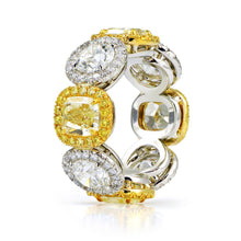 Load image into Gallery viewer, Fancy Yellow and White Diamond Halo Eternity Ring